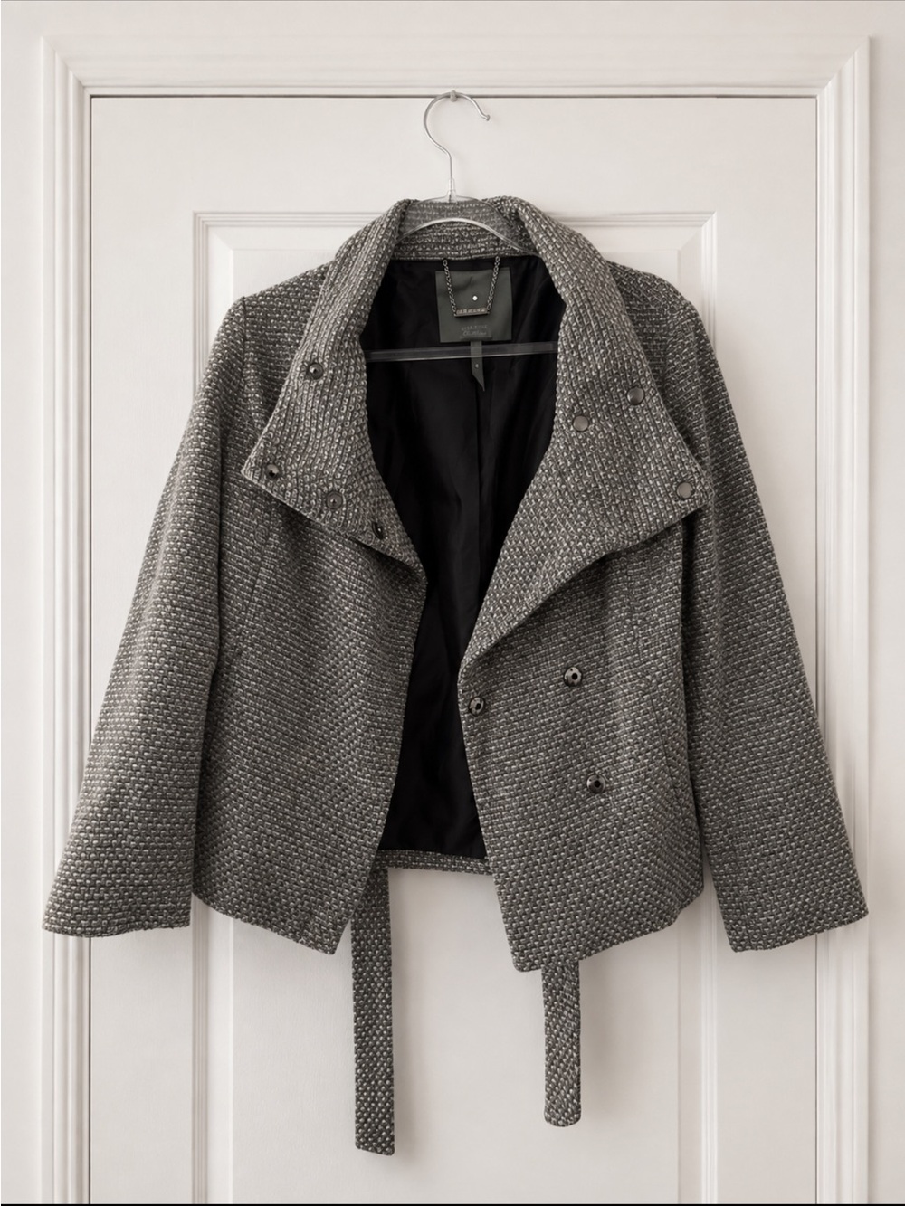 Basement Collection Gray Textured Belted Blazer Jacket Size L